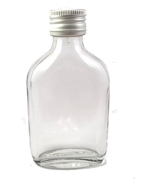 50ml clear glass empty mini flask with silver lids Perfect for your prohibition party. These small attractive empty bottles with your own personalised labels or tags can add the finishing touch for your guests on that special day.